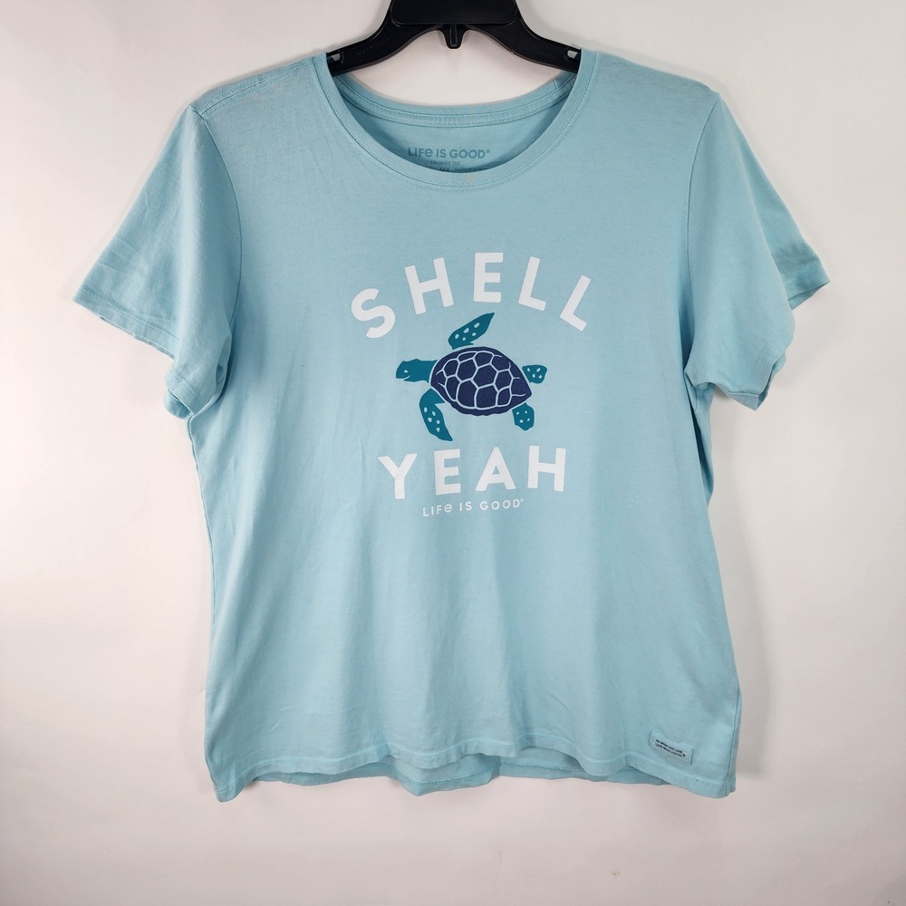 Life Is Good "Shell Yeah" Crusher Tee Women's XL Blue Turtle Graphic